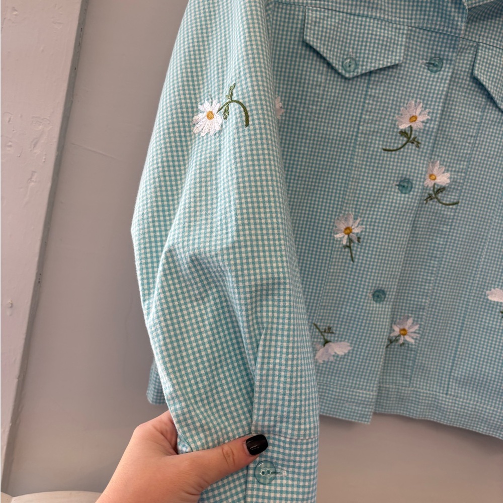 The Quacker Factory Vintage 90’s Daisy Embroidered Checkered Jacket Size Small - Picture 4 of 5